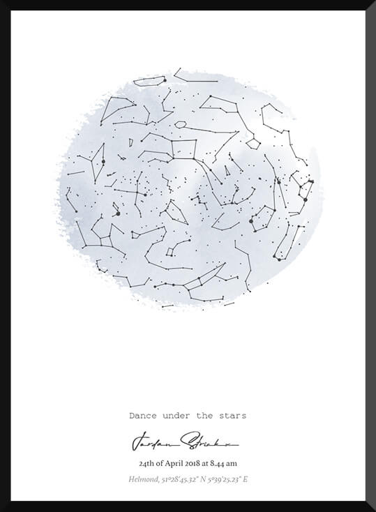 Starmap poster met sterrenhemel in het grijs
