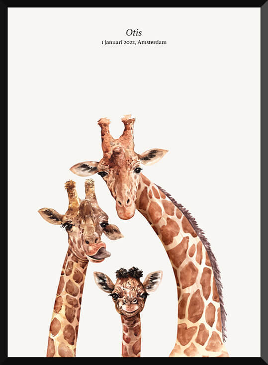 Poster babykamer giraffe familie
