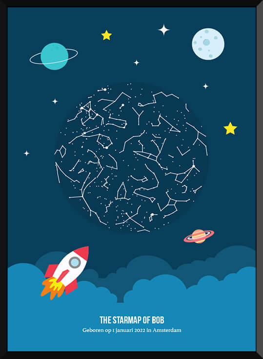 Poster ruimtevaart en astronauten met sterrenhemel - jongetje - babykamer