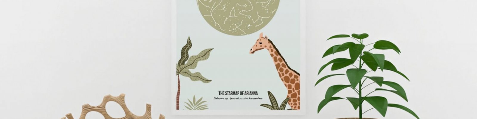 Poster sterrenhemel babykamer geboorte met giraffe